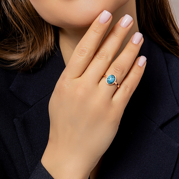 Кольцо из красного золота с бирюзой (арт. 141146ПюГГ) – изображение 3