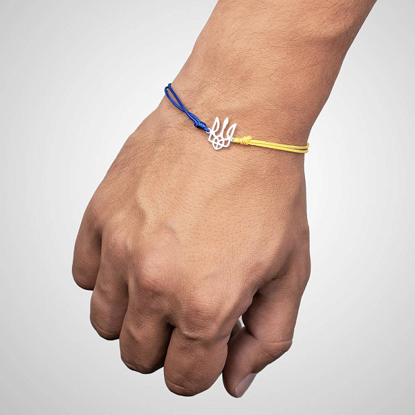 Браслет зі срібною вставкою Тризуб-Герб України на нитці (арт. Х340031сж) – зображення 3