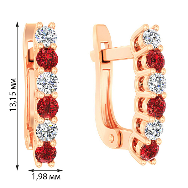 Золотые серьги в красном цвете металла с фианитами (арт. 111047к) – изображение 2