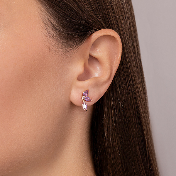 Золотые серьги с кварцем и фианитами (арт. 1101115ПфГ) – изображение 2