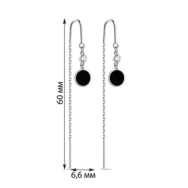 Срібні сережки протяжки з емаллю та фіанітами (арт. 7502/4747еч) – зображення 2