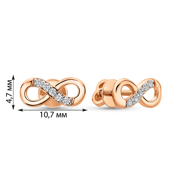 Золотые пусеты «Бесконечность» с бриллиантами (арт. Т011145010) – изображение 3