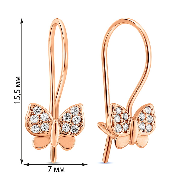 Детские золотые серьги Бабочки с фианитами (арт. 2108258101) – изображение 3