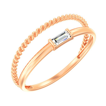 Фото Двойное кольцо из красного золота с одним фианитом (арт. 140948)