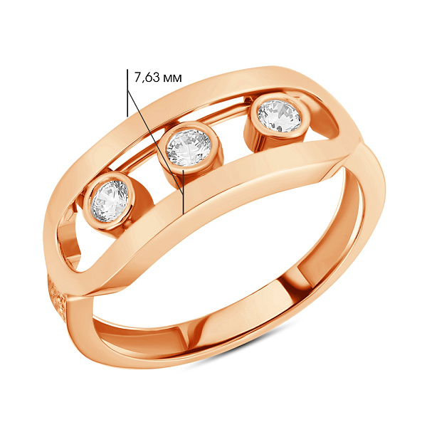 Каблучка золота в червоному кольорі металу з фіанітами (арт. 155017) – зображення 2
