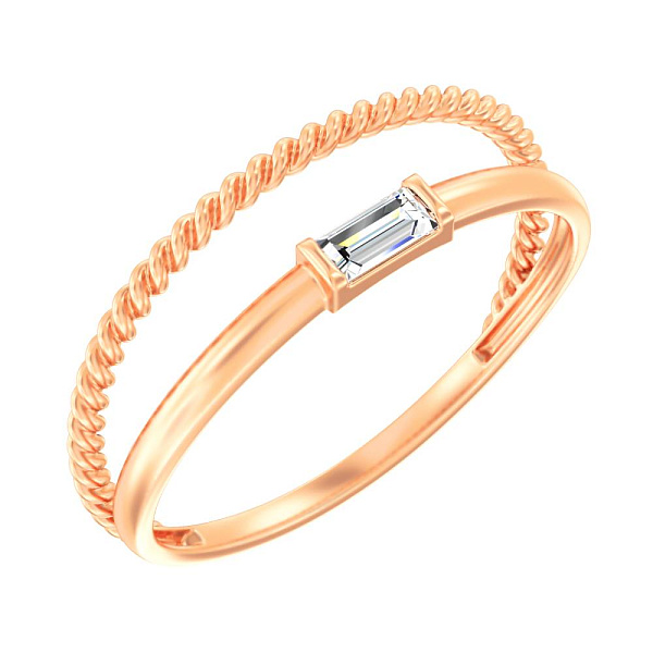 Двойное кольцо из красного золота с одним фианитом (арт. 140948) – изображение 1