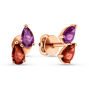 Сережки-пусети з червоного золота з гранатом і аметистом (арт. 111234Пкгр)