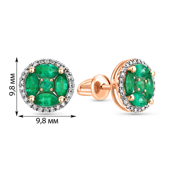 Сережки золотые с изумрудом и бриллиантами (арт. 2191487201и) – изображение 2