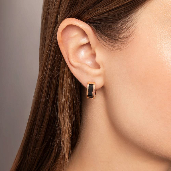 Сережки-кольца из красного золота с ониксом (арт. 104180/15о) – изображение 3