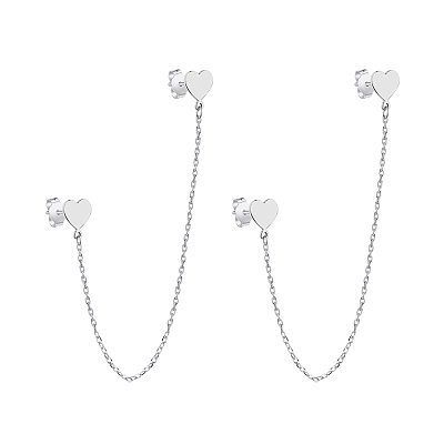 Срібні сережки на два прокола &quot;Сердечка&quot;  (арт. 7518/6347)