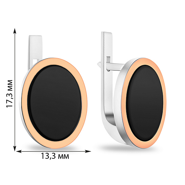 Серьги из серебра с ониксом и золотой накладкой (арт. 7202/785осю) – изображение 2