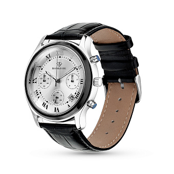 Фото Массивные серебряные часы с кожаным ремешком (арт. 7526/324сркмчч)