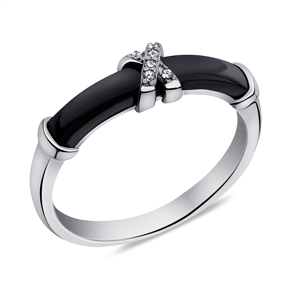 Кольцо из серебра и керамики с фианитами (арт. 7501/6997кмч) – изображение 1