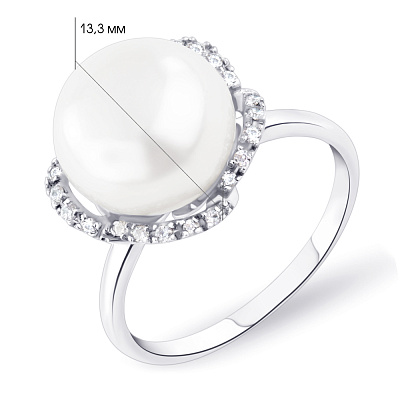 Серебряное кольцо с жемчугом и фианитами (арт. 0501664)