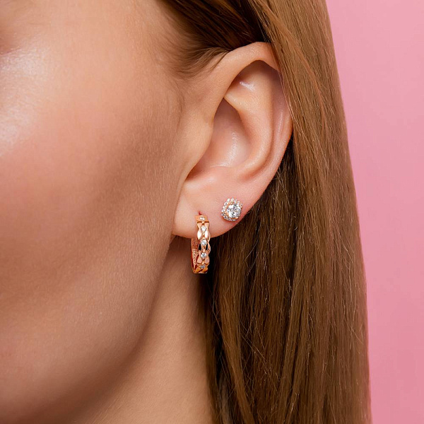 Сережки-пусети з червоного золота з фіанітами (арт. 2106402101) – зображення 2