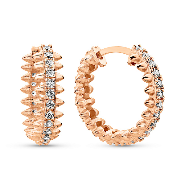 Серьги-кольца из красного золота с фианитами (арт. 1091650/25) – изображение 1