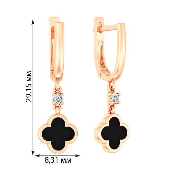 Золотые серьги подвески с эмалью (арт. 111087ч) – изображение 3