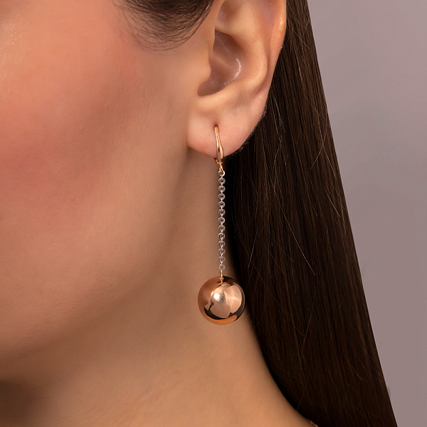 Сережки «Шарики» из комбинированного золота (арт. 101039) – изображение 3