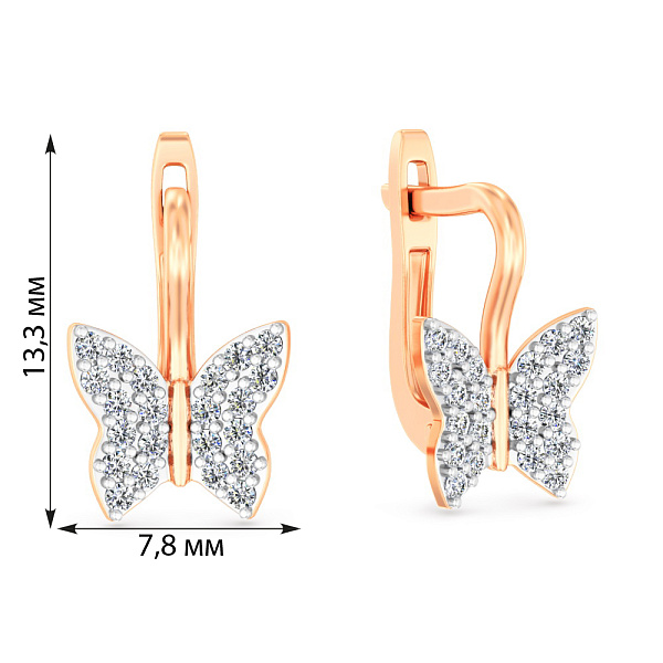 Золоті сережки Метелики з фіанітами (арт. 110044) – зображення 4