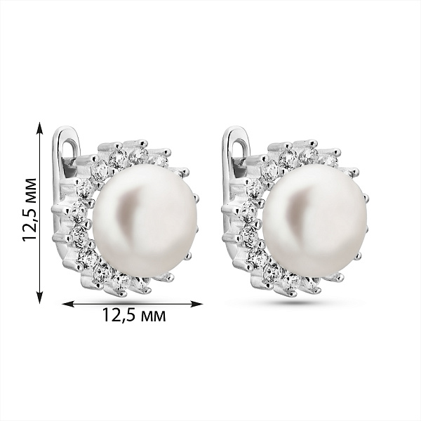 Серебряные серьги с жемчугом и фианитами (арт. 7502/322жб) – изображение 3