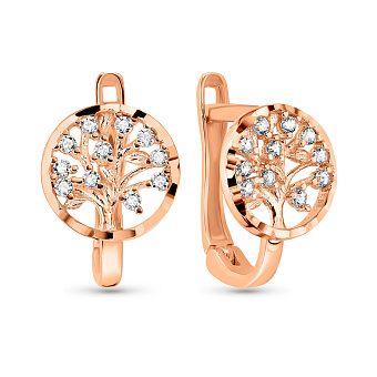 Фото Сережки з золота «Дерево життя» з фіанітами (арт. 108086а)