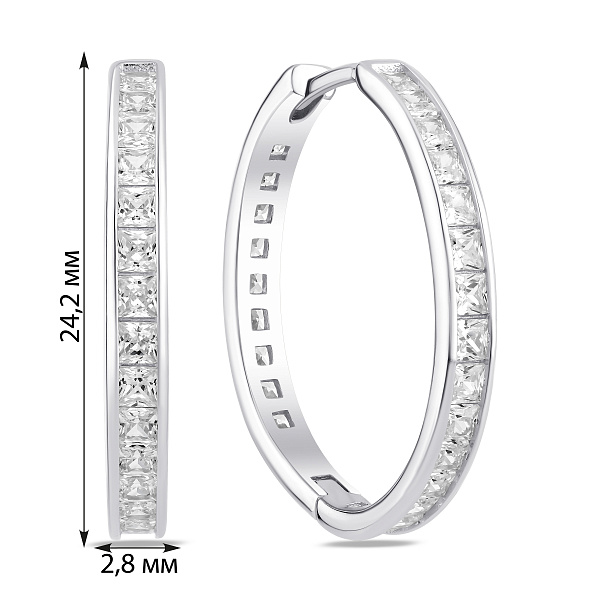 Серебряные серьги-кольца с фианитами (арт. 7502/3692/25) – изображение 2