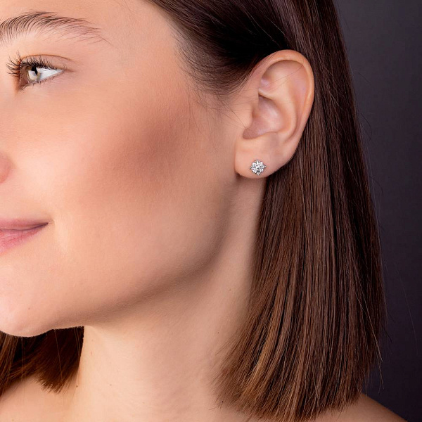 Пусеты из белого золота с бриллиантами  (арт. С341324020б) – изображение 2