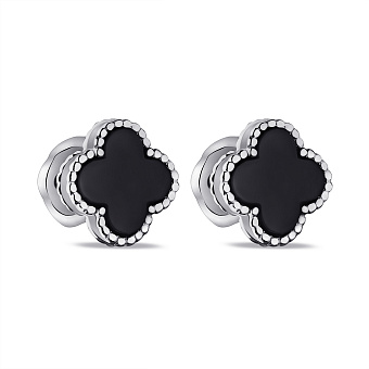 Серебряные серьги Клевер с ониксом (арт. 7518/621/10осп)