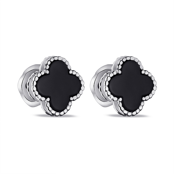 Серебряные серьги Клевер с ониксом (арт. 7518/621/10осп) – изображение 1
