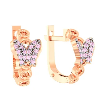 Детские золотые серьги «Бабочки» с фианитами (арт. 110480р)