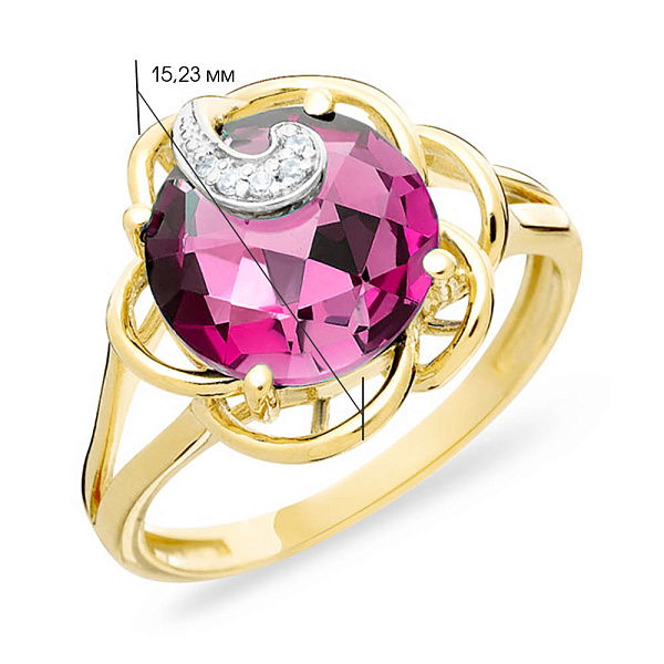 Каблучка з жовтого золота з кварцом і фіанітами (арт. 140674Пжр) – зображення 2