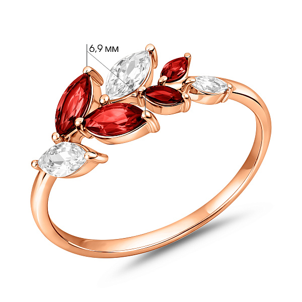 Золота каблучка з гранатом і фіанітами (арт. 141248Пк) – зображення 7