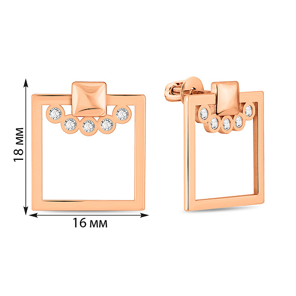 Сережки-пусети з червоного золота з фіанітами (арт. 109597) – зображення 2