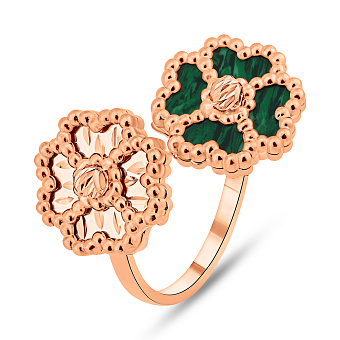 Золотое кольцо Клевер с малахитом (арт. 156604млх)