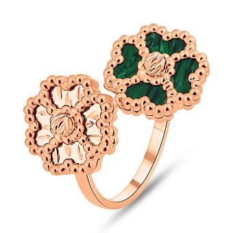 Золотое кольцо Клевер с малахитом (арт. 156604млх)