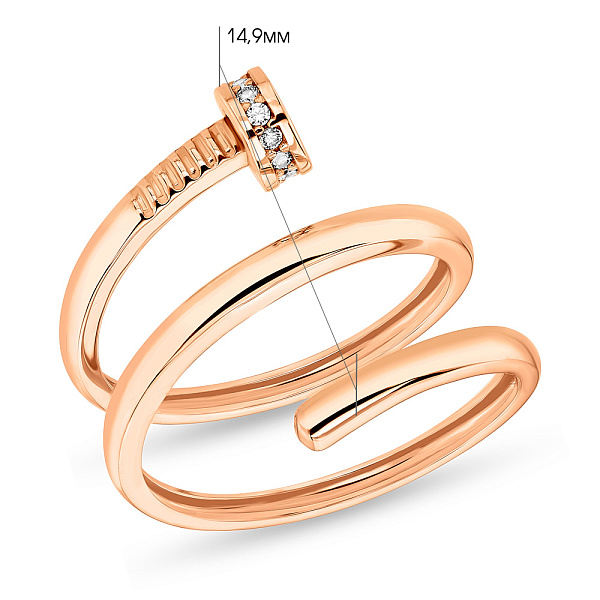 Тройное золотое кольцо в форме гвоздя (арт. 155544) – изображение 2