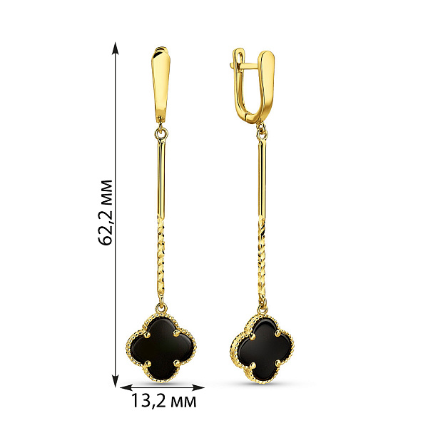 Золотые серьги Клевер с ониксом (арт. 1091251/15жо) – изображение 4
