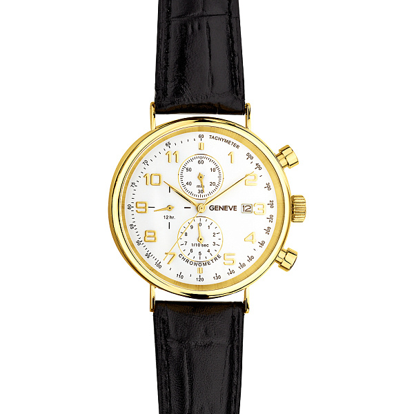 Золотий годинник зі шкіряним ремінцем (арт. 260238жбч) – зображення 2