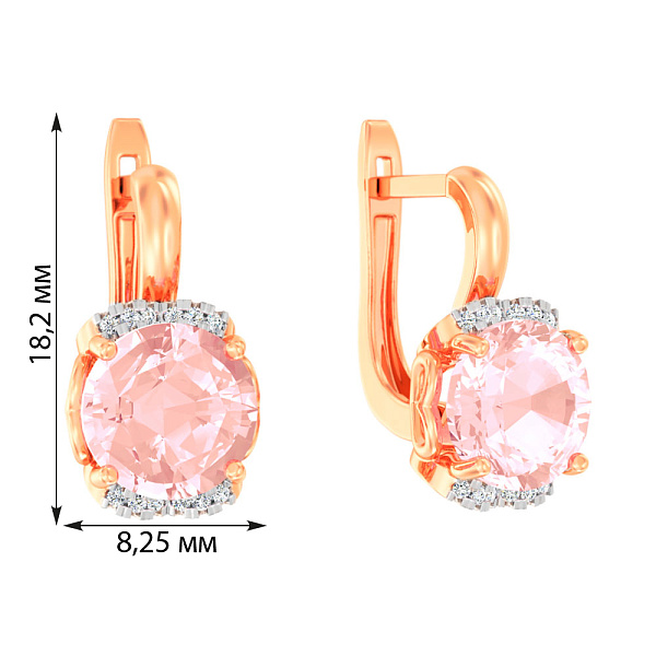 Сережки золоті з рожевим морганітом і фіанітами (арт. 111157ПмГ) – зображення 2