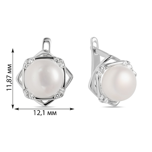 Срібні сережки з перлами і фіанітами (арт. 7502/4015жб) – зображення 2