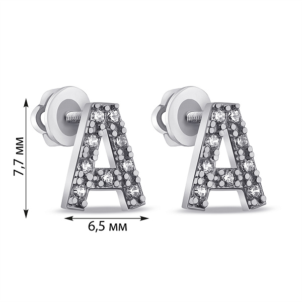 Серебряные серьги-пусеты Буква А с фианитами (арт. 7518/1090всю) – изображение 2