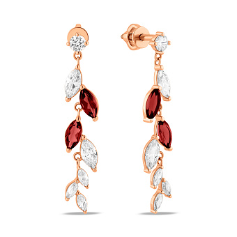 Фото Золоті сережки з гранатом і фіанітами (арт. 111248Пк)