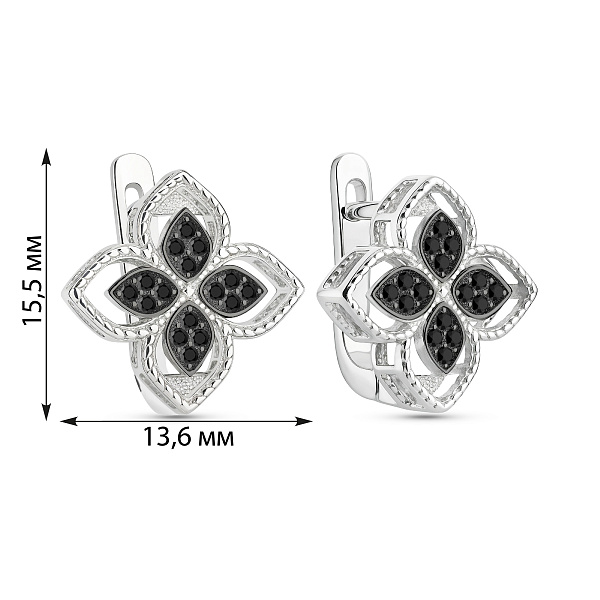 Серебряные серьги Цветок с черными фианитами (арт. 7502/10079/15ч) – изображение 2