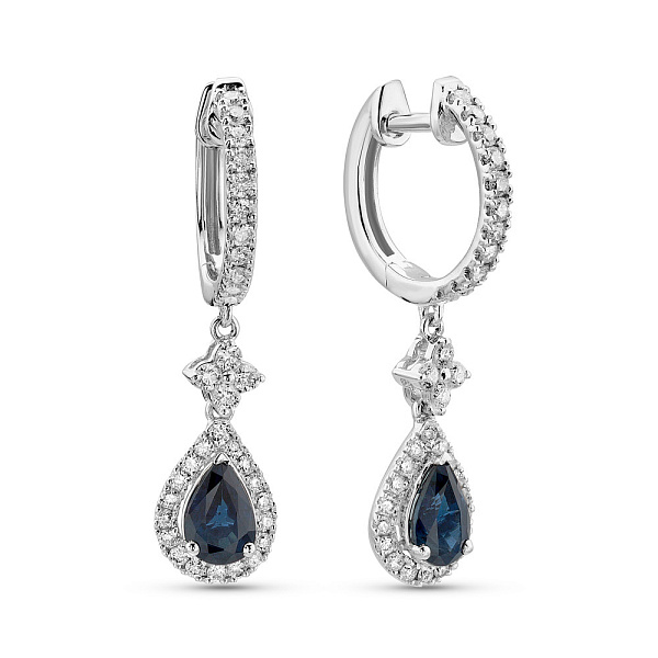 Серьги-кольца из белого золота с бриллиантами и сапфиром (арт. С341618050бс) – изображение 1