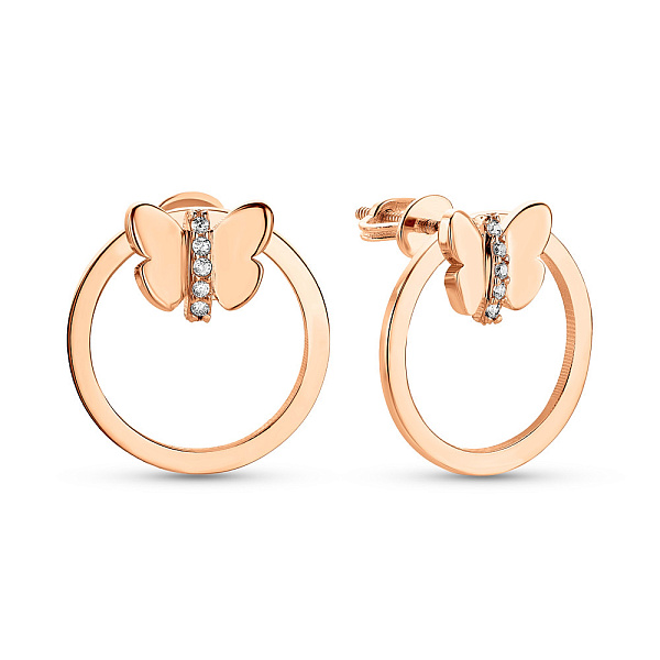 Золотые пусеты "Бабочки" с фианитами  (арт. 109622) – изображение 1