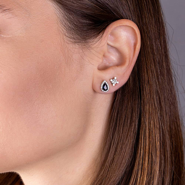 Сережки-пусети з білого золота з сапфіром і діамантами (арт. Т011235бс) – зображення 2