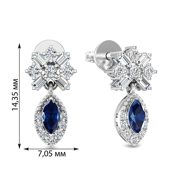 Золотые серьги с сапфиром и бриллиантами (арт. Т011923бс) – изображение 2