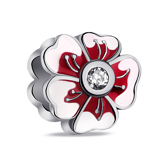 Фото Серебряный шарм Цветок с эмалью и фианитом (арт. 7903/4308ебк)