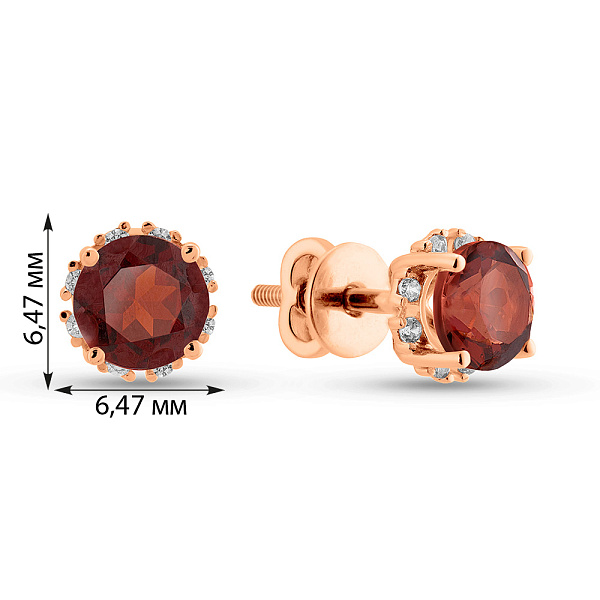Серьги-пусеты из красного золота с гранатом и фианитами (арт. 110637Пк) – изображение 2