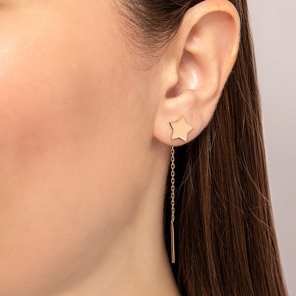 Серьги-цепочки «Звезды» из красного золота (арт. 106571) – изображение 2